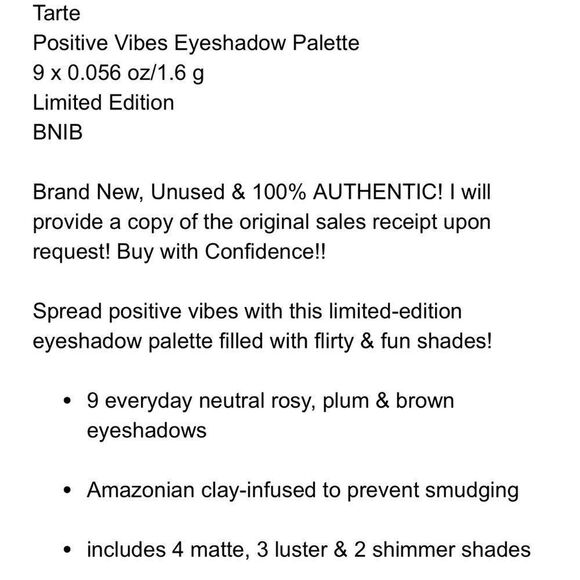 Tarte Positive Vibes Eyeshadow Palette New - Picture 5 of 7